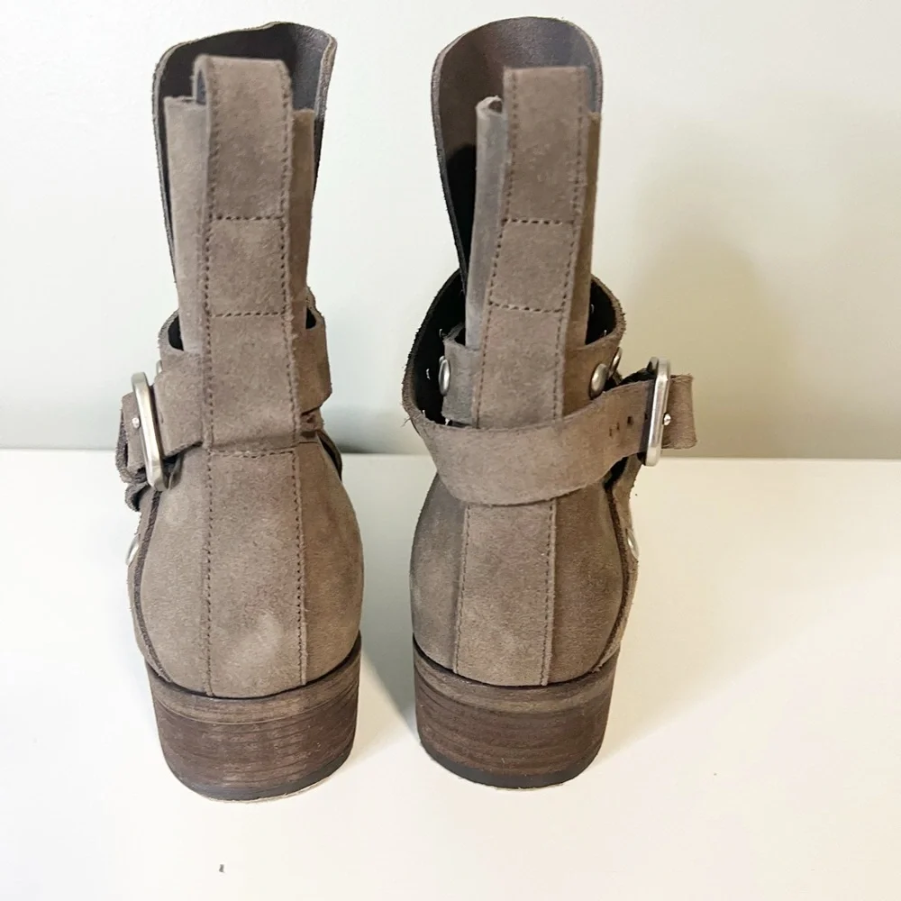 See by Chloe Neo Janis Metal Studded Buckle Suede Taupe Slip On Ankle Boot - Picture 4 of 9